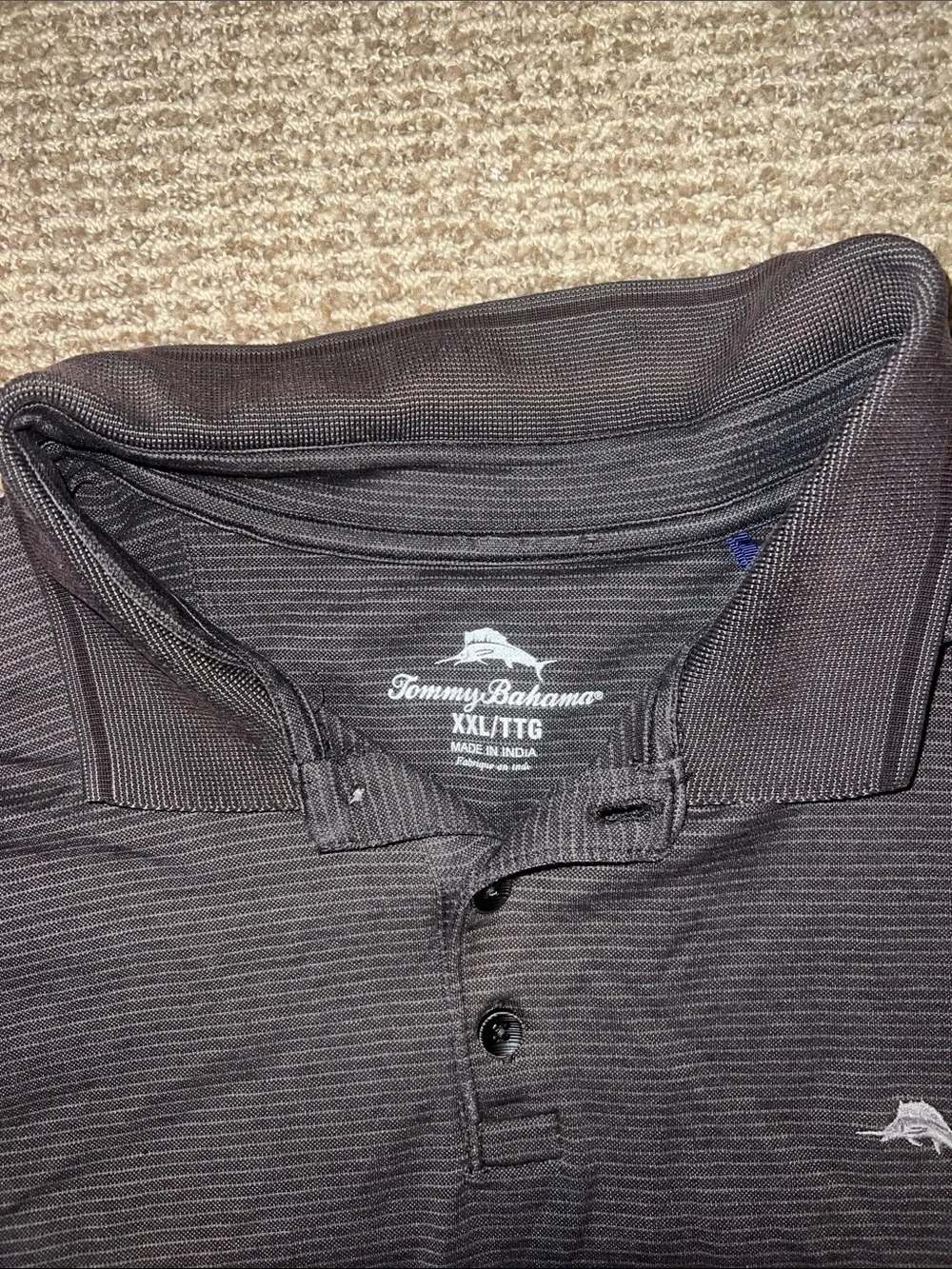 Tommy Bahama Dark Gray Grey Striped Logo Polo